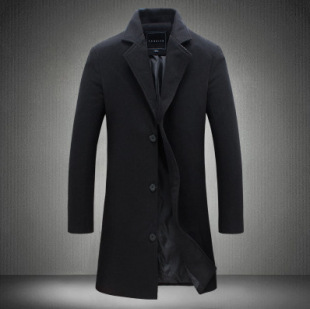 2024 Men's Autumn and Winter Woolen Coat Foreign Trade New Korean Style Slim-fit Mid-length Trenchcoat Woolen Coat Men's Wear