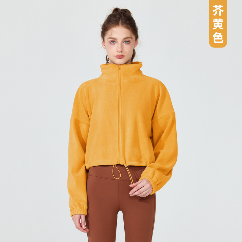 Chaqueta deportiva de cachemira europea y americana para mujer Otoño e Invierno forrada de lana engrosada cuello alto chaqueta de lana fitness casual polar top