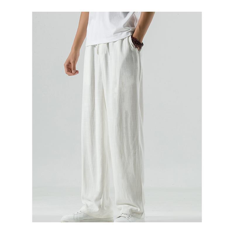 Pantalones casuales pantalones de lino finos de verano para hombres pantalones de trapeador rectos drapeados pantalones de lino de algodón suelto de tendencia de estilo chino
