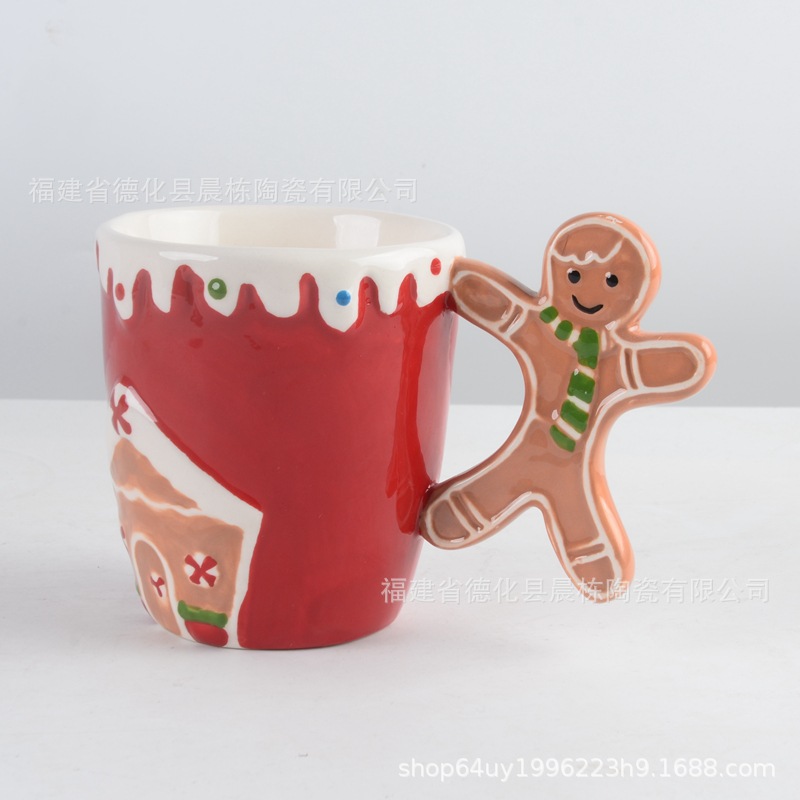 En stock cerámica Navidad hombre taza de pan de jengibre cerámica árbol de Navidad Taza de cerámica panqueque tostada cerámica taza de agua