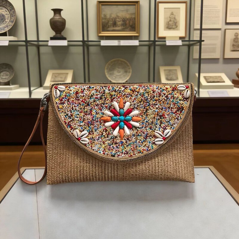 Bohemian style beaded ethnic crossbody bag, shell phone bag, floral PU travel photography shoulder bag, women's crossbody bag Bohemian style beaded ethnic crossbody bag, shell phone bag, floral PU travel photography shoulder bag, women's crossbody bag
