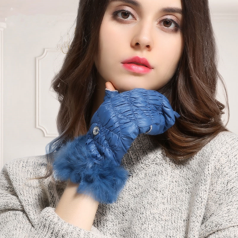 特价包邮羽绒布翻盖加绒保暖手套女秋冬季双层露大指闷指现货手套