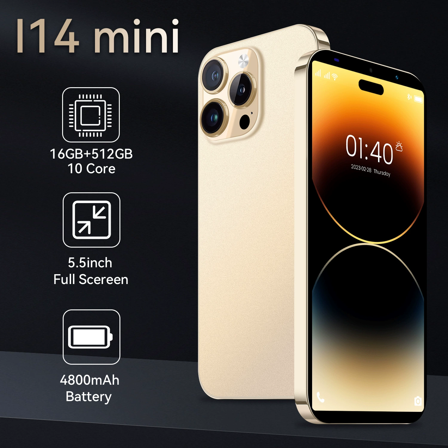 Смартфон I14 mini 5,5 дюйма, Intel Core i14, 16 ГБ ОЗУ + 512 ГБ, Android