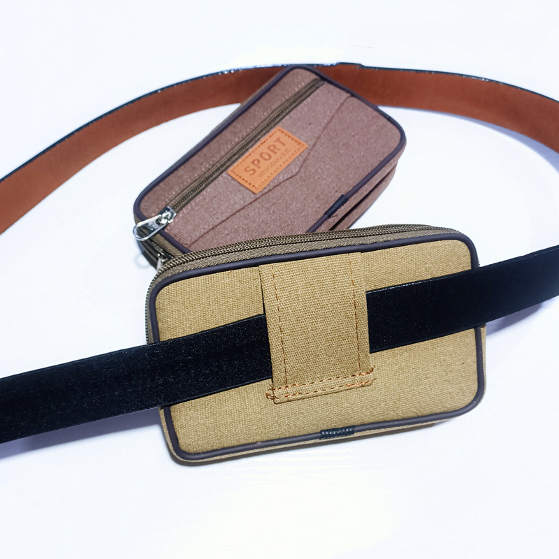 Wholesale large mobile phone waist bag canvas men wear belt mobile phone bag new construction site waist bag 6.5 inch hanging bag
