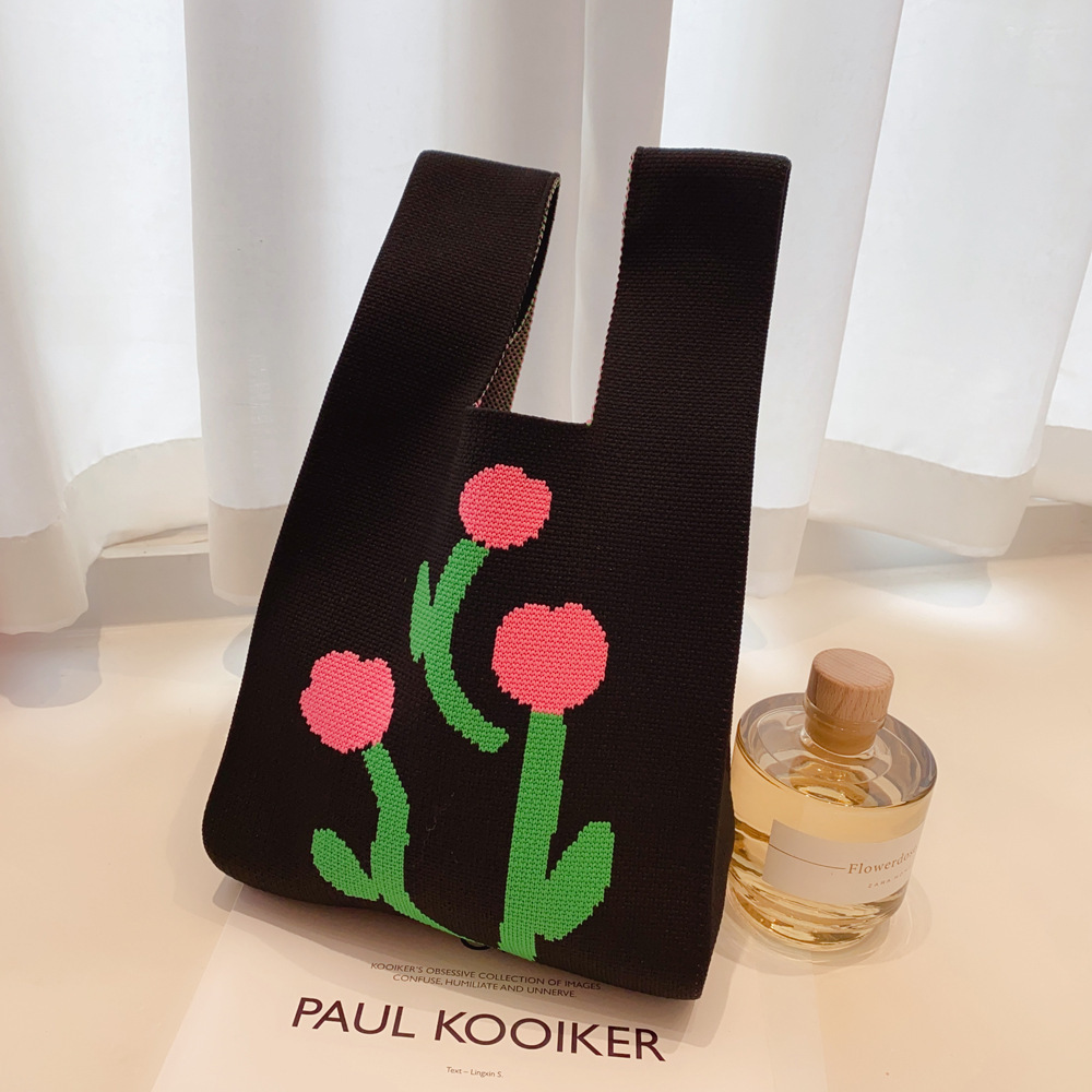 Nuevo bolso de punto para teléfono para mujer, bolso tejido suave en colores dopamina, bolso de mano con forma de corazón en estilo coreano con bloques de color.