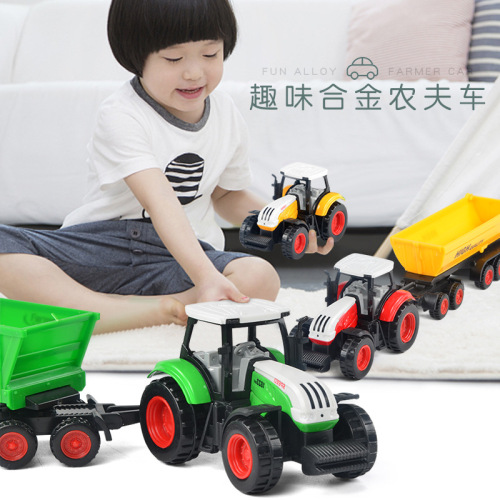 Child Farmer Tractor Model Simulation Alloy Farm Trailer Harvester Transport Vehicle Toy Set for Boys