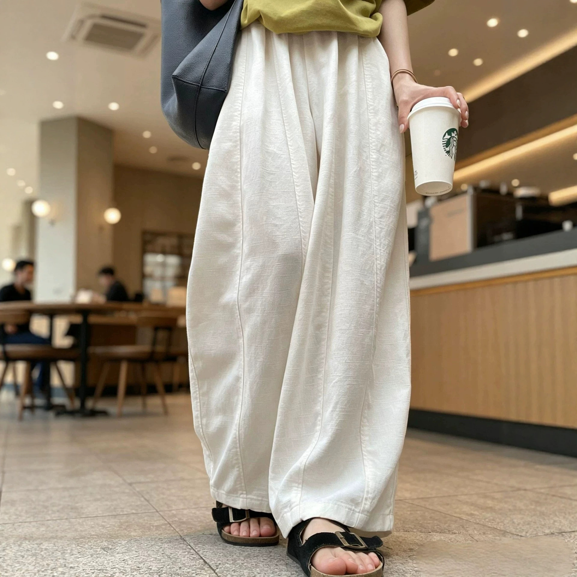 Pantalón tiro alto casual blanco