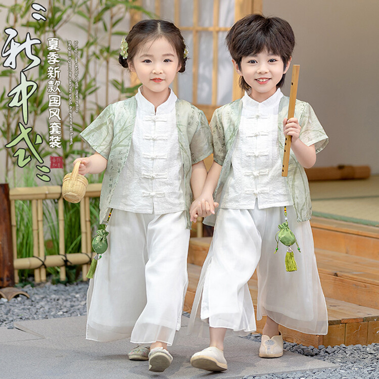 Mandarin-style boy summer Chinese-style 2024 new children baby ancient style handsome high-end performance dress autumn thin item