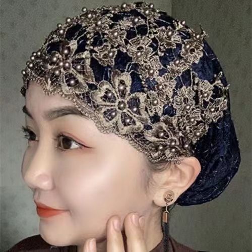 네이비 구슬 모자