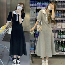 polo领拼色连衣裙夏季2025新款淑女气质中长款收腰显瘦短袖A字裙