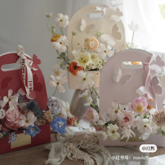 Valentine's Day hand-held cake flower box hand-held flower basket paper bow flower box flower arrangement bag flower packaging gift box