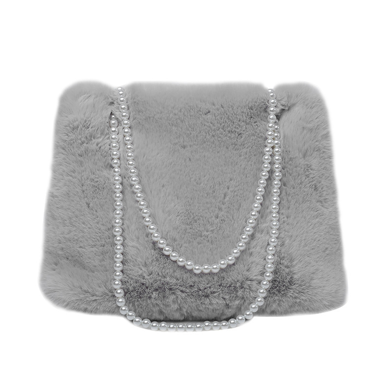 Bolsa de pelo de otoño e invierno bolsa de pelo de mujer de gran capacidad bolsa tote cadena de perlas bolso de hombro único versión coreana bolsa de pelo de axila