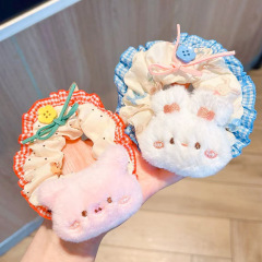 新款可爱毛绒小兔发圈发绳卡通粉色少女卡通头绳大肠马尾发饰头饰