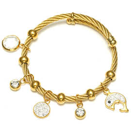 跨境欧美18K金小鱼儿带钻不锈钢首饰女 南美民族风镶钻钛钢手镯