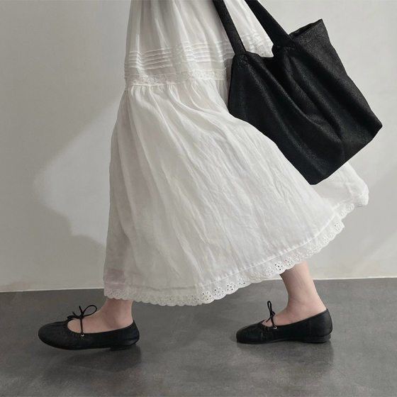 Summer of small daisies. Natural high-branch enzyme wash ramie A- shaped skirt white skirt 2025 spring du home-made