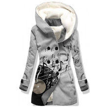 秋冬垆飑季跨境亚马逊数码印花双排扣加绒带帽外套