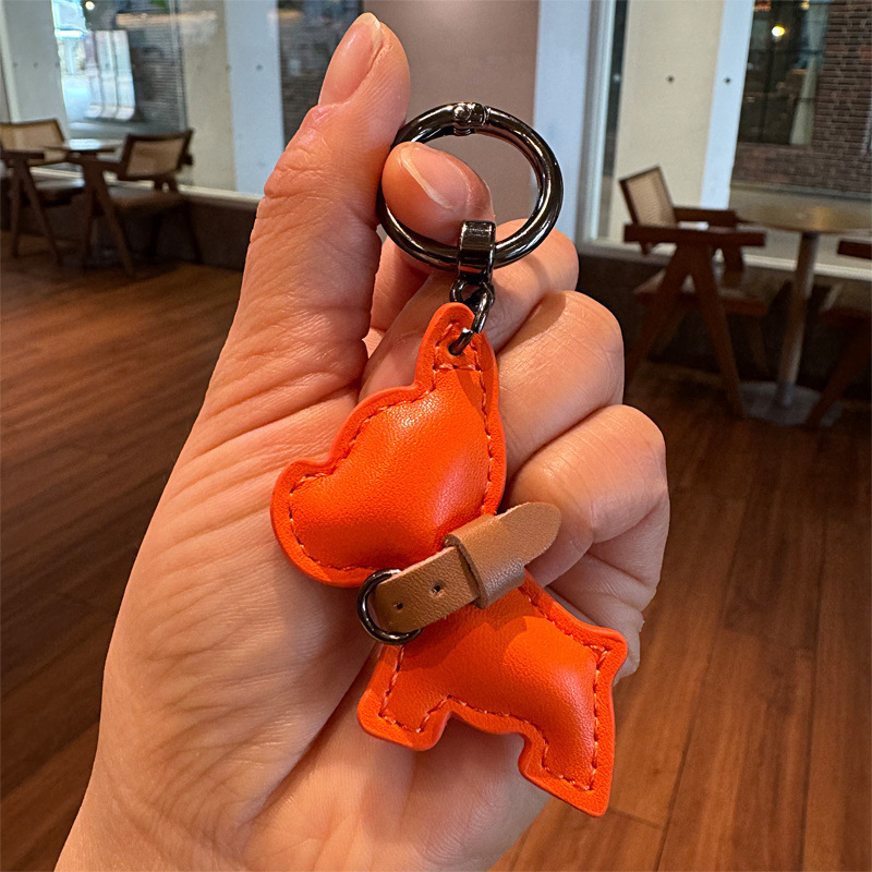 手工优质皮小狗汽车钥匙扣可爱法斗犬挂件创意情侣礼物高档包配饰|undefined