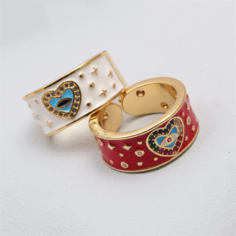 Women'S Gender Inlay Design Fashion Geometric Heart Shape Copper Open Ring Inlay Zircon Copper Rings