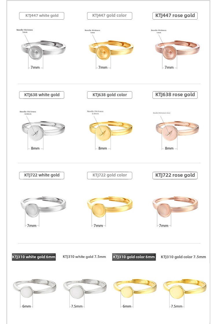 Bague en argent S925 tête de garniture vide avec aiguille support de bague en argent multi-pierres pour hommes et femmes support de bague support de bague en perles rondes en cire d'abeille DIY_voghion.com