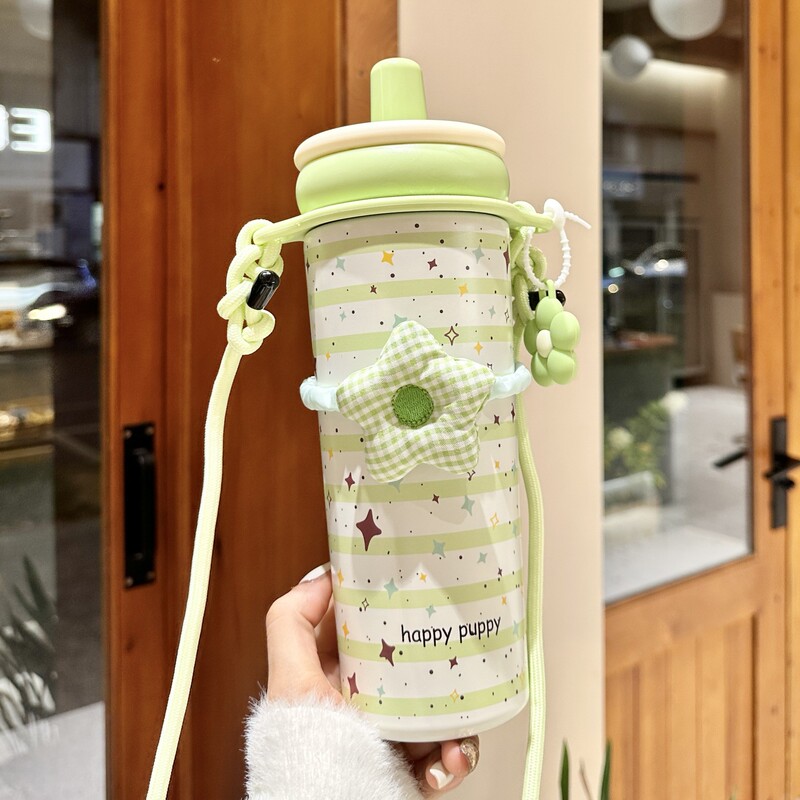 陶瓷保温杯大容量便携水杯带提绳可背吸管冰霸杯车载汽车杯子新款|undefined