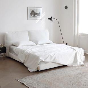 Simple Fabric Bed Bedroom Household Double Bed Pumpkin Bed Cream Style French Floor-Standing Bed
