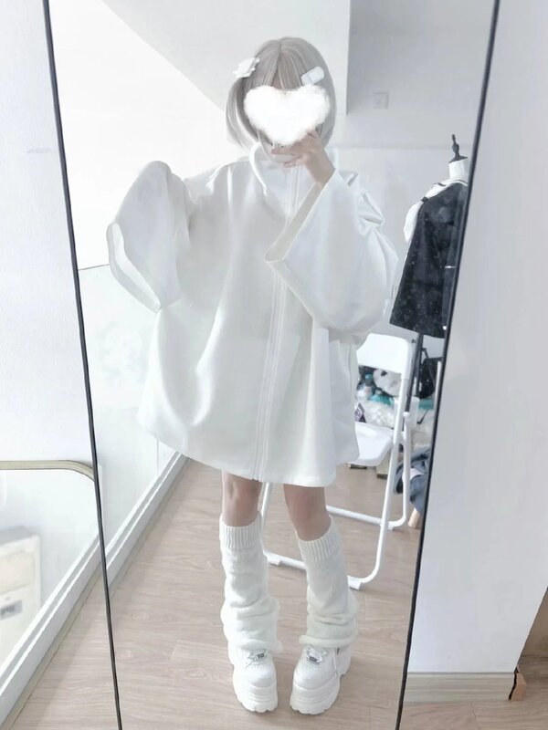 Subculture cute Sports Coat Angel World Cute Japanese Style Autumn and Winter New Loose Soft Girl White Sweatshirt for Women