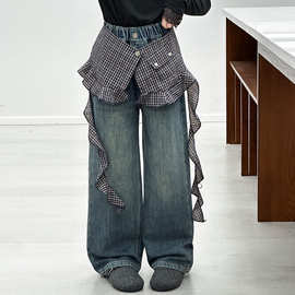 女童屁帘裤子春秋2025新款儿童牛仔裤女孩阔腿裤女大童休闲直筒裤