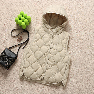 Cross-Border Lightweight down Jacket Vest for Women, Short Hooded Korean Style Large Size Slim Vest White Duck down Vest Liner