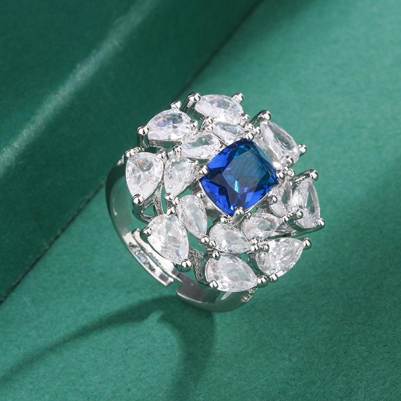 Fashion Flower Copper Inlay Zircon Open Ring 1 Piece