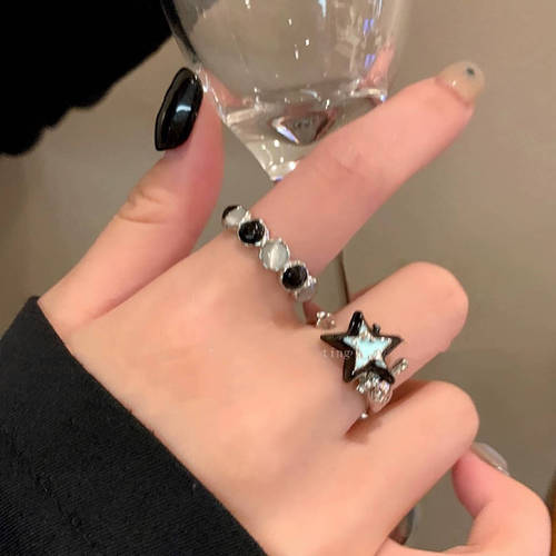 Colorful Cats Eye Stone Star Ring for Women, Ins Trendy Fashion Personal Couple's Ring for Index Finger, Unique Personality and Elegant Style, Versatile and Stylish Ring