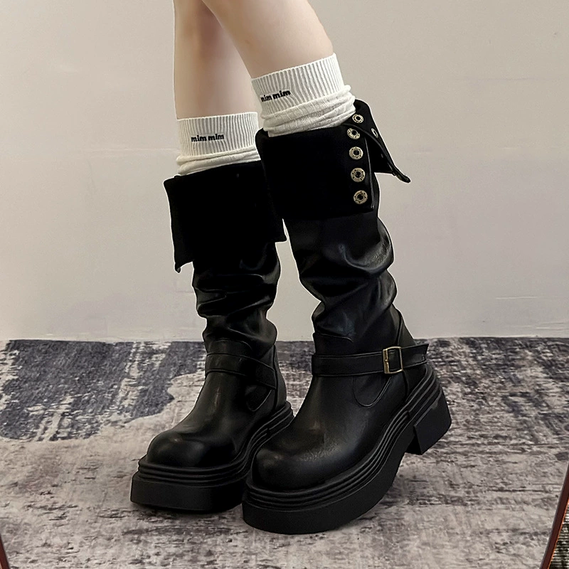Высокие платформенные сапоги до колена (Martens) — деми-сезон, размеры 35–40 для подростков