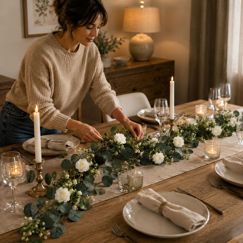 Cross-border artificial green plant vine, white roses, eucalyptus, money eucalyptus leaves, wall hanging home and wedding decoration artificial flowers Cross-border artificial green plant vine, white roses, eucalyptus, money eucalyptus leaves, wall hanging home and wedding decoration artificial flowers