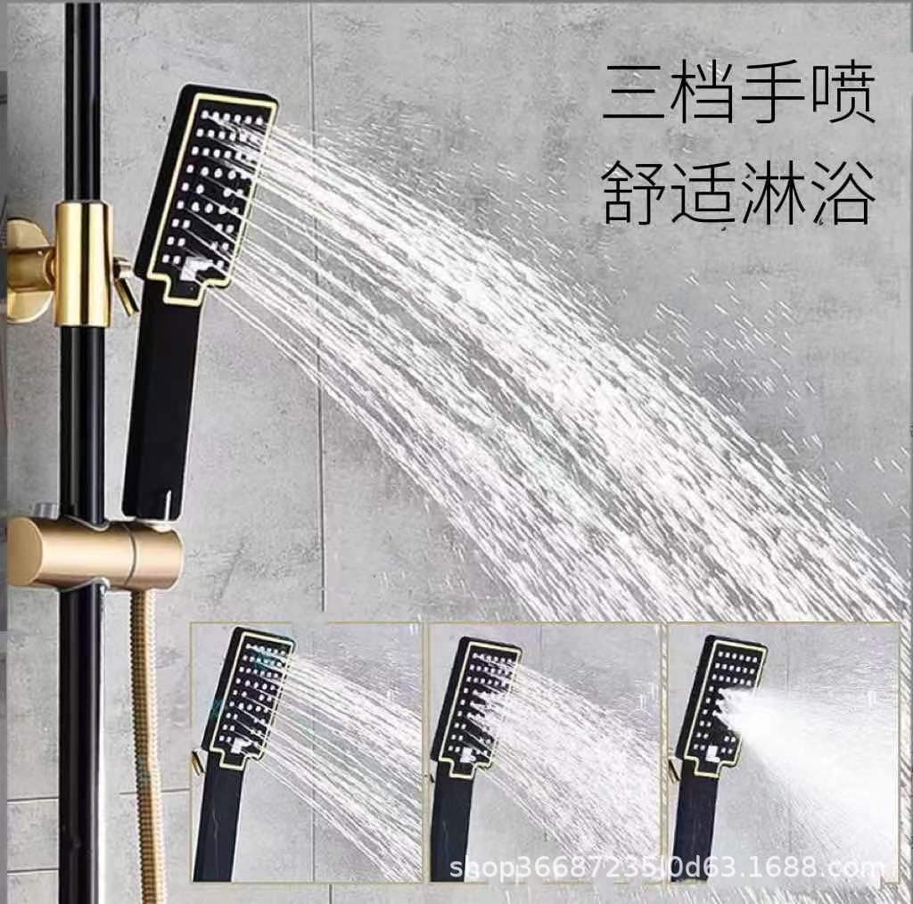 Simple espacio de aluminio negro oro ducha cabeza traje hogar oculto montado en la superficie sobrealimentado cabeza de ducha de cuatro bloques boquilla de Ducha