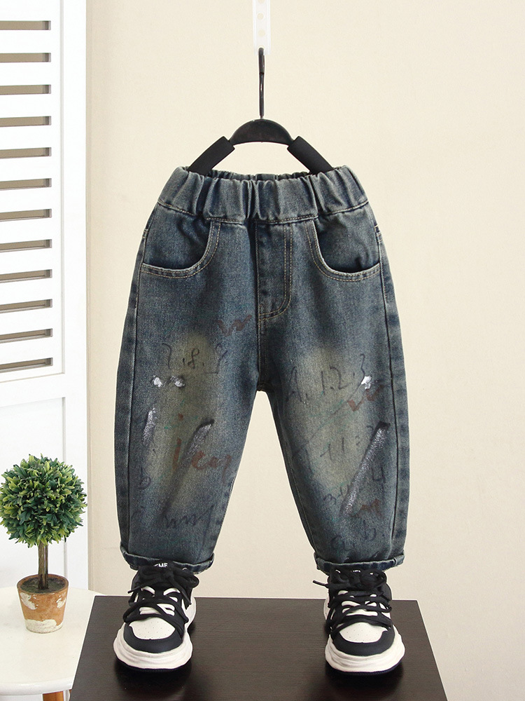 6128 niños ropa de otoño graffiti jeans 2025 nuevo estilo otoño estilo occidental niños pantalones coreanos bebé primavera y otoño marea