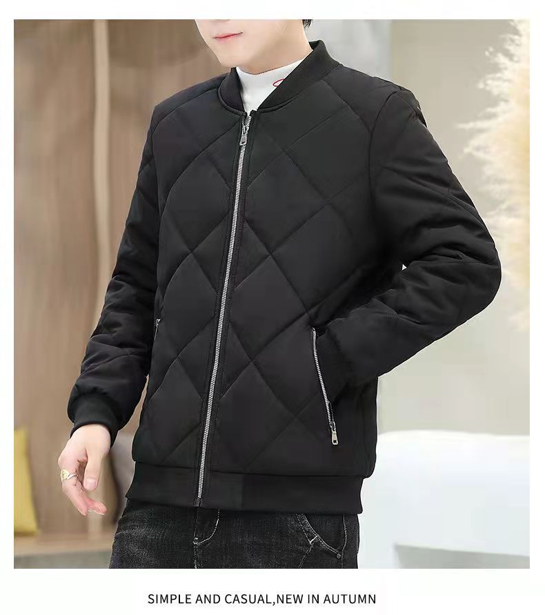 2022 forrado de lana engrosada abrigo de algodón acolchado abrigo de los Hombres Nuevo invierno cálido abrigo de algodón acolchado de cuello corto rombo Plaid abrigo Comercio exterior al por mayor