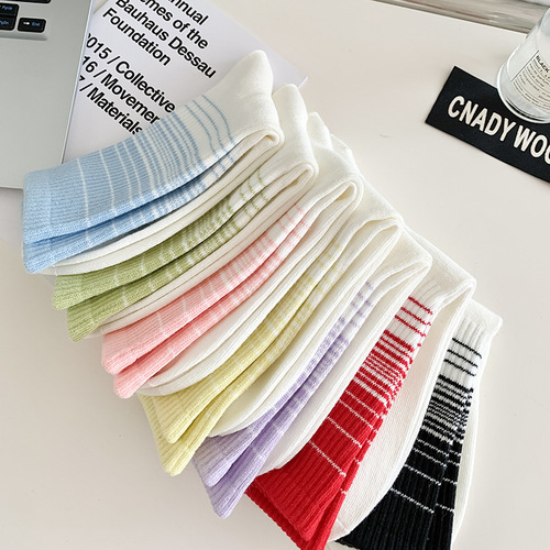 Zhuji Socks Autumn Dopamine Striped Knee-High Socks, Wearable Trendy Pure Cotton Spring and Autumn Colored Women's Pink Knee-High Socks