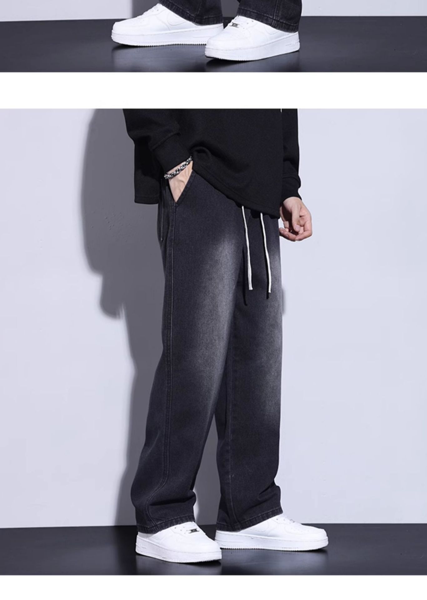 Herren Jeans In Schwarz Regular Fit Gerade Schnitt Hose_voghion.com