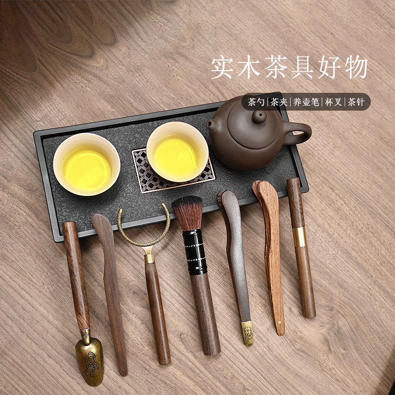 【】茶道六君子 零配 黒檀五点セット 茶杓 茶杯 茶叉 茶針 茶釜筆 卸売茶道具|undefined