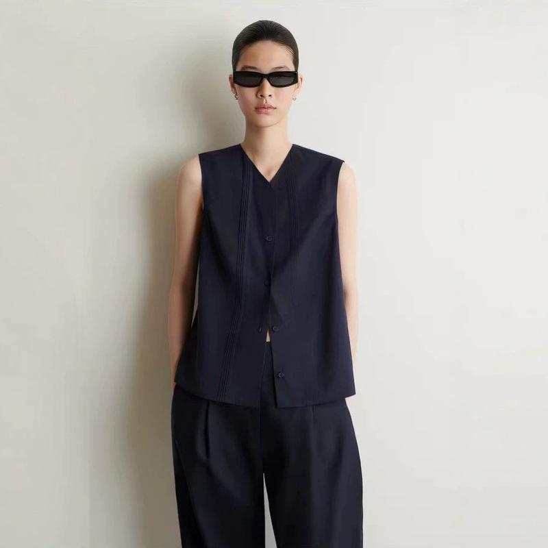 Cos Style Women's Clothing Mall Same Style Casual Fit Sleeveless Shirt Women's Top in Navy Blue 2026 Summer New Arrival