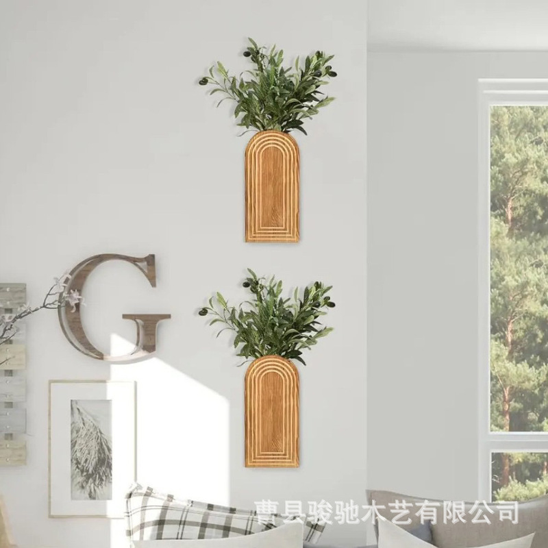 北欧木质墙上置物架波西米亚花瓶展示架壁挂式家用干花装饰收纳架|undefined