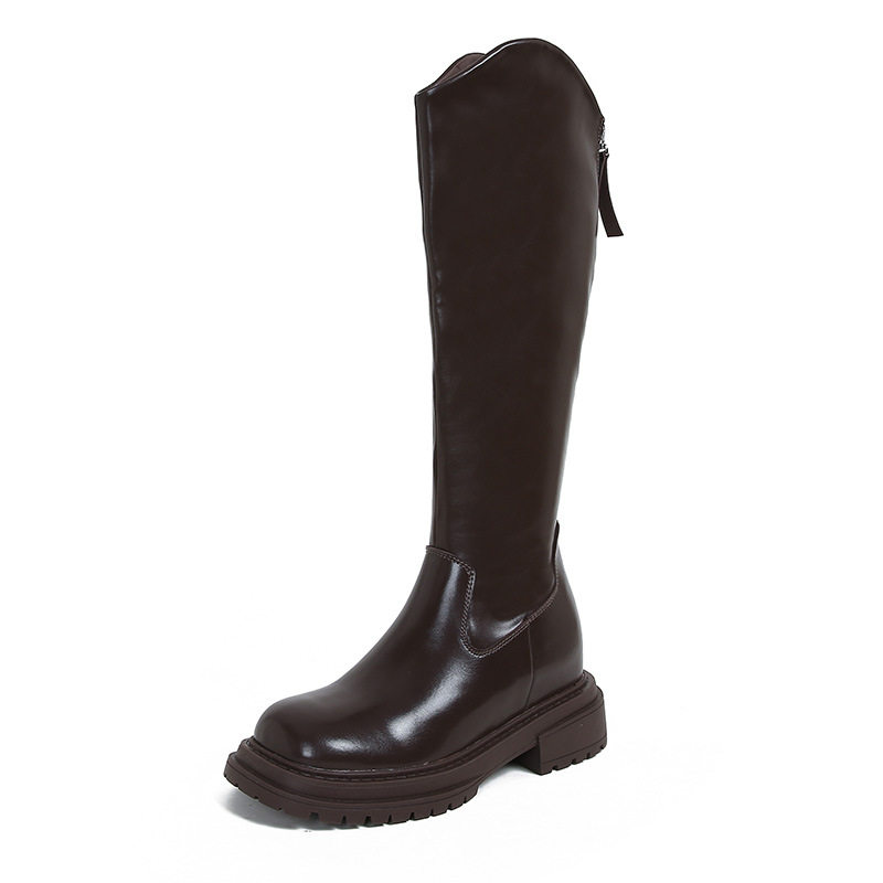 Bốt nữ cao cổ đế dày kiểu dáng thon gọn, gót thô 6–8 cm, phong cách Hàn Quốc — 618-11 màu cà phê, 618-11 màu đen, 618-12 màu cà phê (bên trong tăng 3CM), 618-12 màu đen (bên trong tăng 3CM)