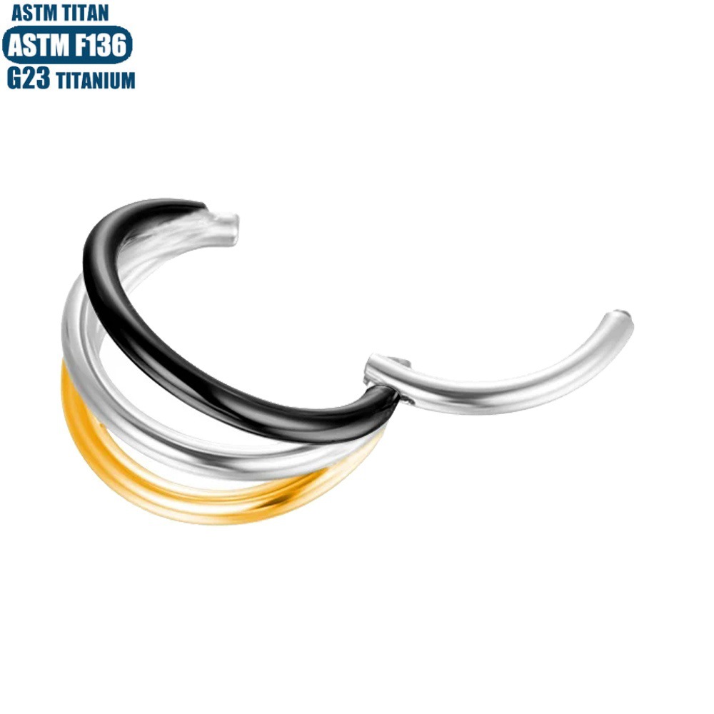 G23 Titanium Hinge Nose Ring Three-layer Separated Two-color Seamless Open Ring Piercing Earrings Female Nasal Septal Ring detail image 7