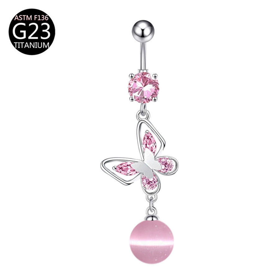 Fuchsia belly button piercing with bow, pendant drop-shaped, European style