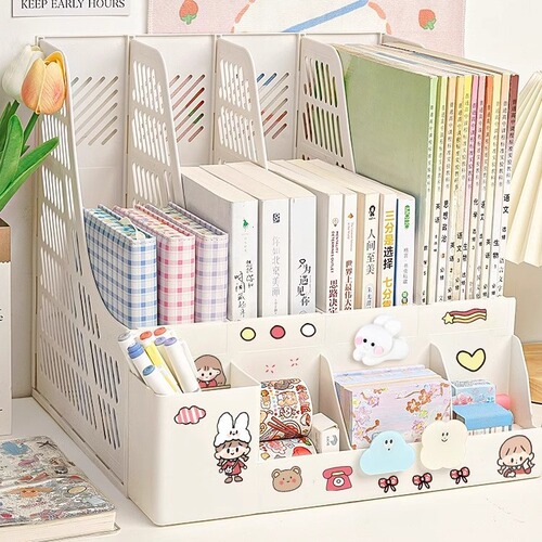 File rack desktop storage box vertical plastic file box combination file column four-link bookend office supplies wholesale
