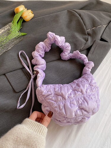 Pleated cloud bag, autumn and winter puffs bag, women's drawstring, single shoulder slung dumpling bag, velvet fluffy bag, wholesale cross-border