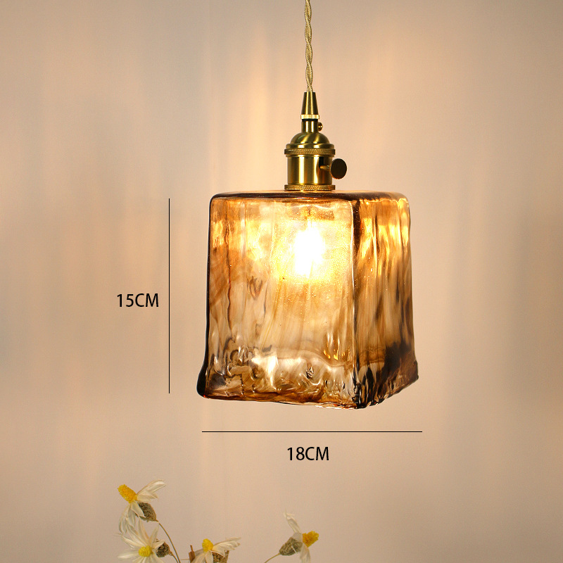 Lámpara de vidrio de ámbar retrógrado de latón nostálgico estilo tranquilo dormitorio dormitorio comedor bar portail candelabro