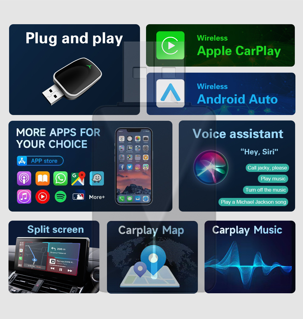 Cross-Border Wireless Carplay/Android Auto Box Suitable for Original Car Wired-To-Wireless Adapters