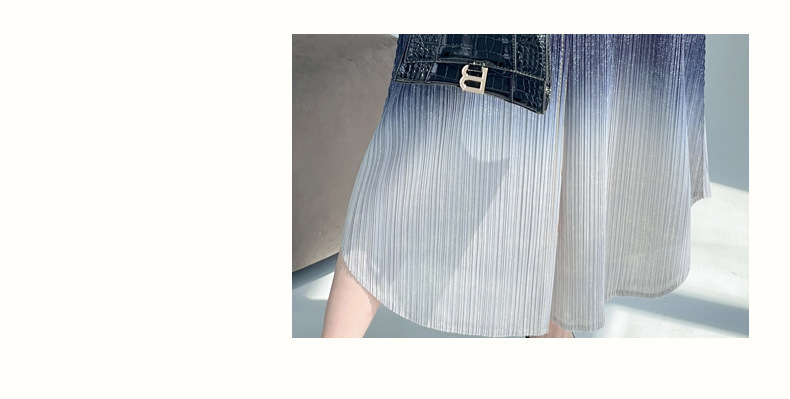 Chân váy xếp ly nữ cạp cao denim phối màu thời trang hè — Màu xanh lam chi tiết 6