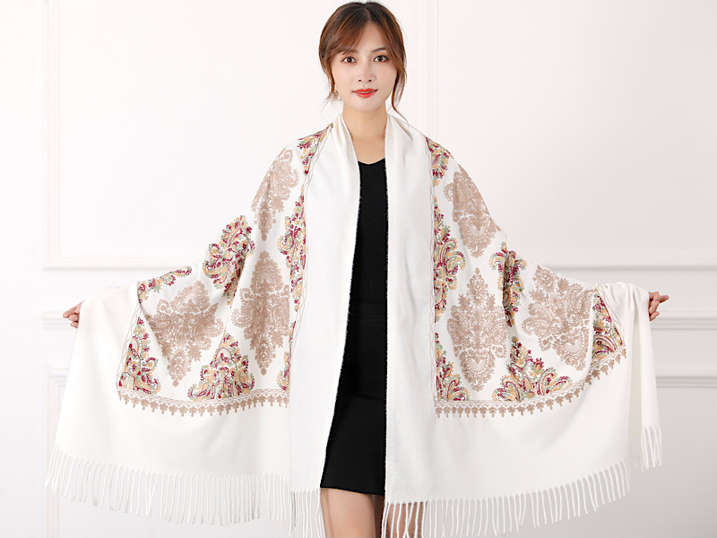 330g colorful diamond embroidered flower scarf, i mitation cashmere shawl, women's ethnic style travel cloak, warm for_voghion.com