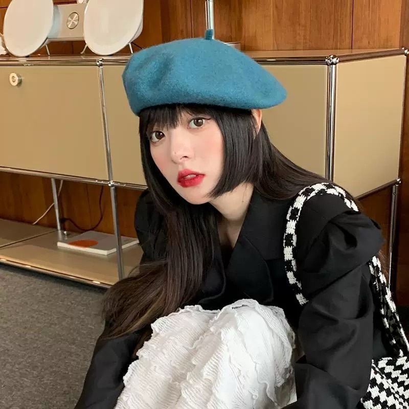 カスタムメイドのウールベレー帽、女性用、冬用、暖かい、韓国風、多用途、大きな頭囲でも小顔効果、ウール製画家帽